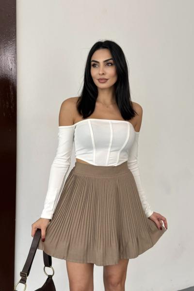 Piliseli şortlu etek  Sütlü Kahve