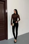 Dantel dik yaka bluz Acı Kahve