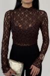 Dantel dik yaka bluz Acı Kahve