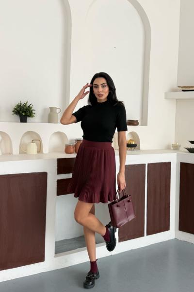 Piliseli şortlu etek Bordo