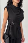 Detaylı kolsuz bluz Siyah