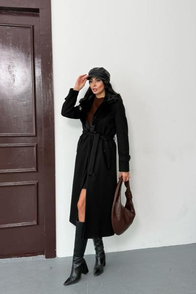 Kürk detaylı kaban Siyah